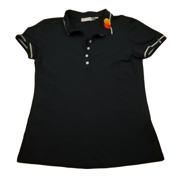 KJUS Womens 38 M Shirt Polo Short Sleeve Sport Fit Black UPF 30 Master Card Logo - Picture 1 of 13